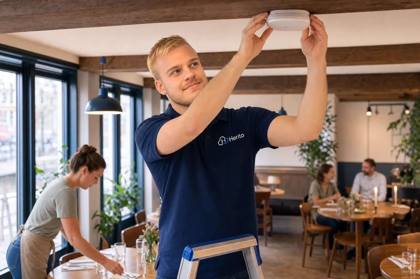Kelner met tablet in restaurant